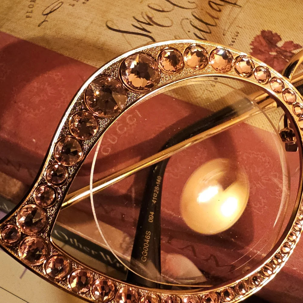Crystal-Embellished Gold Cat-Eye Glasses - Women Accessories